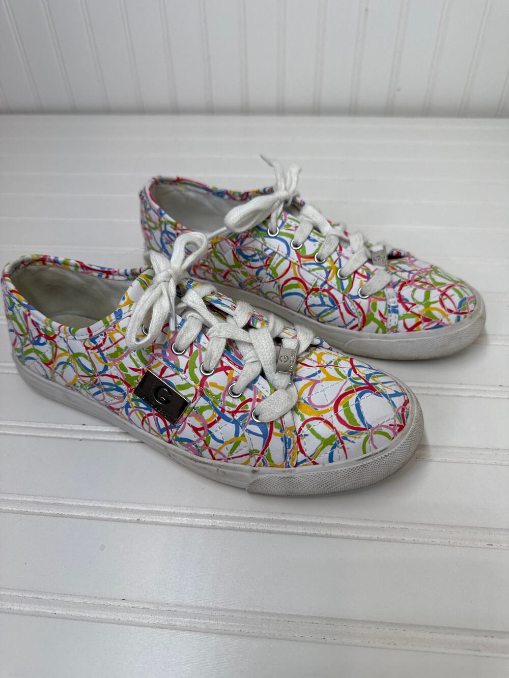 G by Guess Womens Backer Faux Leather Flat Fashion Sneakers Multicolor Size 9